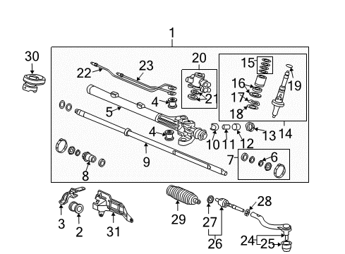 2003 Honda Accord P/S Pump & Hoses, Steering Gear & Linkage End Set, Rack Diagram for 53010-SDA-A01