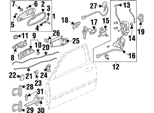 1997 Acura CL Door & Components Handle Assembly, Driver Side Inside (Black) Diagram for 72160-SY8-A01ZA