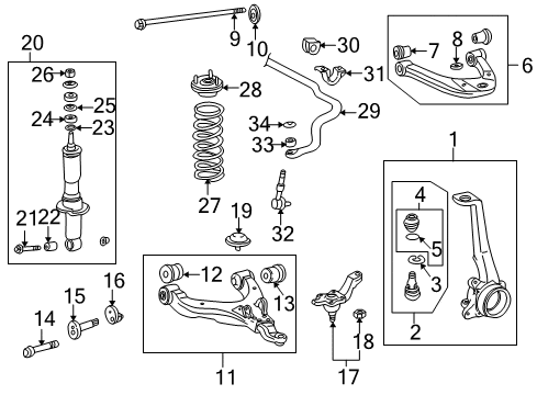 1996 Toyota 4Runner Front Suspension Components, Lower Control Arm, Upper Control Arm, Stabilizer Bar Knuckle Diagram for 43201-35071