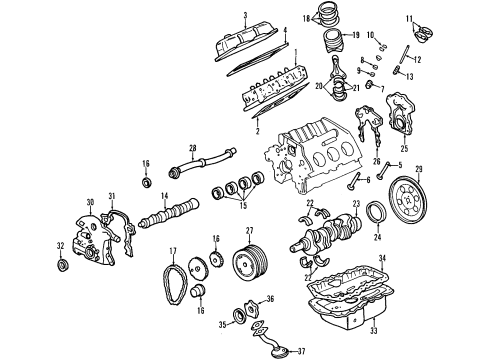2001 Chevrolet Camaro Engine Parts, Mounts, Cylinder Head & Valves, Camshaft & Timing, Oil Pan, Oil Pump, Balance Shafts, Crankshaft & Bearings, Pistons, Rings & Bearings Valve Lifters Diagram for 17122490