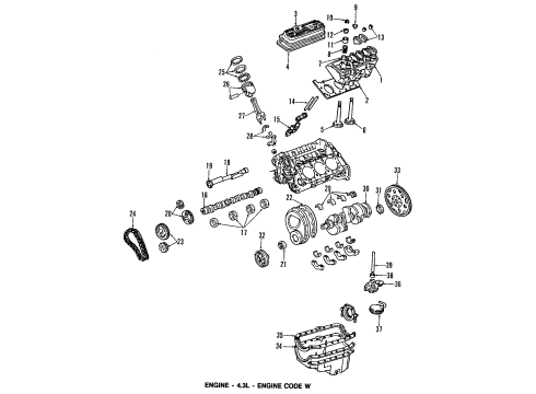 1995 Chevrolet Astro Engine Parts, Mounts, Cylinder Head & Valves, Camshaft & Timing, Oil Pan, Oil Pump, Balance Shafts, Crankshaft & Bearings, Pistons, Rings & Bearings Valve Cover Gasket Diagram for 12552362