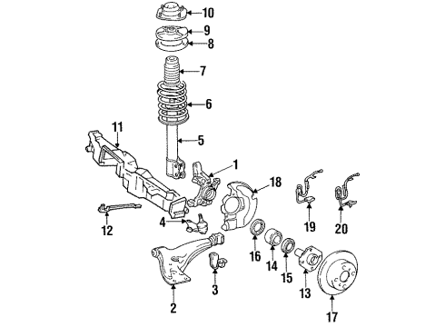 1993 Toyota Tercel Front Suspension Components, Lower Control Arm Knuckle Nut Diagram for 90179-15001