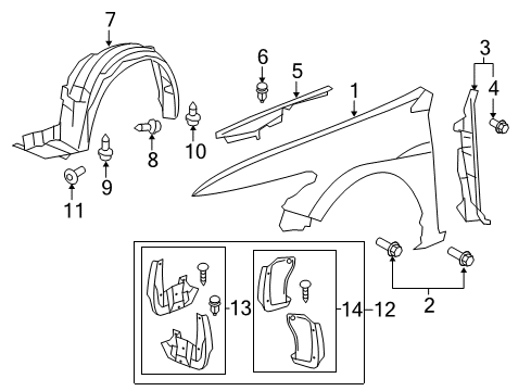 2011 Honda Accord Fender & Components, Exterior Trim Fender Assembly, Left Front (Inner) Diagram for 74150-TE0-A01