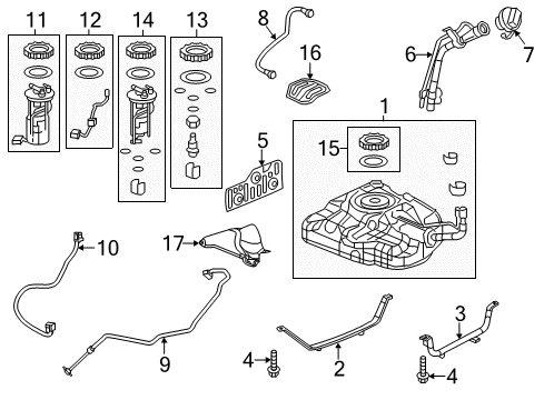 2014 Acura ILX Fuel Supply Module Assembly, Fuel Pump Diagram for 17045-TR0-A50