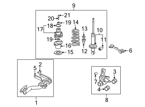 2005 Honda Civic Rear Suspension Components, Lower Control Arm, Upper Control Arm, Stabilizer Bar Knuckle, Left Rear (Abs) Diagram for 52215-S5T-A00