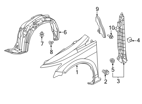 2012 Honda Civic Fender & Components Fender, Left Front (Inner) Diagram for 74151-TR3-A10