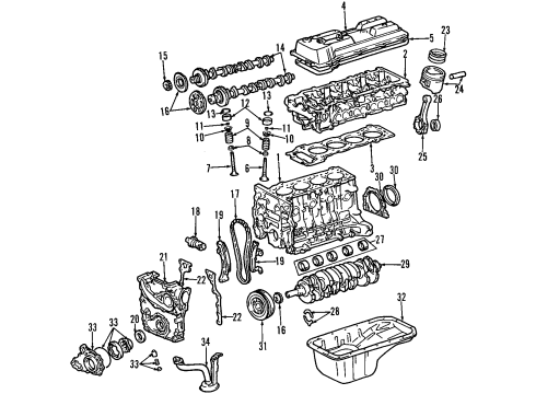 1995 Toyota Tacoma Engine Parts, Mounts, Cylinder Head & Valves, Camshaft & Timing, Oil Pan, Oil Pump, Crankshaft & Bearings, Pistons, Rings & Bearings Pulley Diagram for 13408-75030