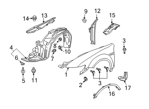 2004 Acura TL Fender & Components Fender Assembly, Left Front (Inner) Diagram for 74150-SEP-A10