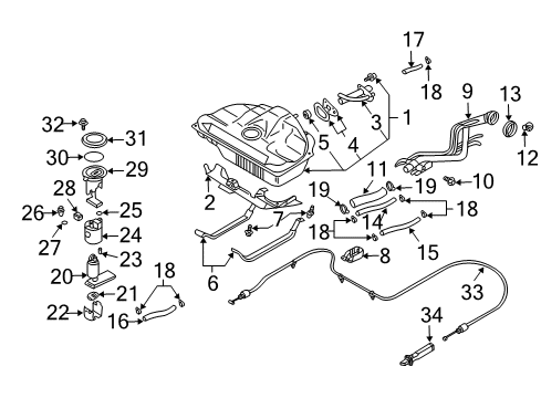 2002 Nissan Sentra Fuel System Components Fuel Pressure Regulator Assembly Diagram for 22670-2Y500