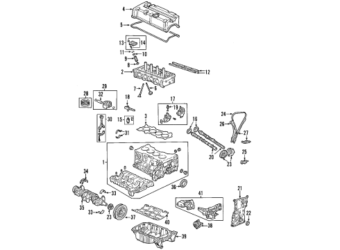 2002 Acura RSX Engine Parts, Mounts, Cylinder Head & Valves, Camshaft & Timing, Variable Valve Timing, Oil Cooler, Oil Pan, Oil Pump, Crankshaft & Bearings, Pistons, Rings & Bearings Camshaft, Exhaust Diagram for 14120-PNA-010