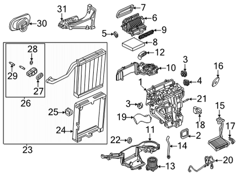 2021 Cadillac CT4 A/C Evaporator & Heater Components Heater Core Diagram for 84609273