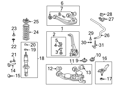 2003 Toyota Tundra Front Suspension Components, Lower Control Arm, Upper Control Arm, Stabilizer Bar Stabilizer Bar Bracket Diagram for 48829-34020