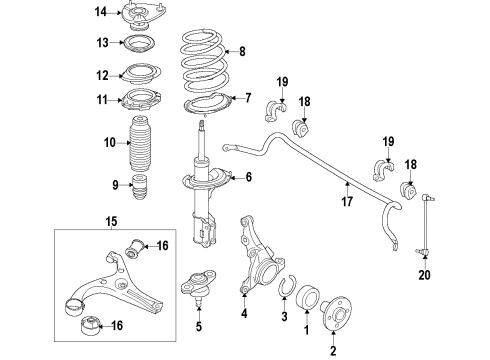2012 Hyundai Elantra Front Suspension Components, Lower Control Arm, Stabilizer Bar Ball Joint Assembly Diagram for 51760-2G000