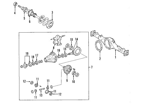 2004 Lexus GX470 Rear Axle, Differential, Propeller Shaft Carrier Assembly Diagram for 41110-3D551
