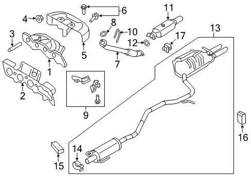 2010 Mercury Milan Exhaust Components, Exhaust Manifold Muffler & Pipe Diagram for 9E5Z-5230-D