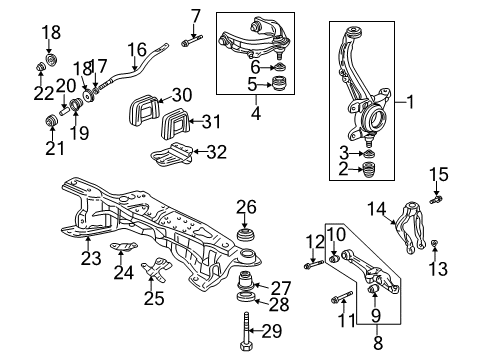 2003 Acura CL Front Suspension Components, Lower Control Arm, Upper Control Arm, Stabilizer Bar Rod, Right Front Radius Diagram for 51352-S3M-A01