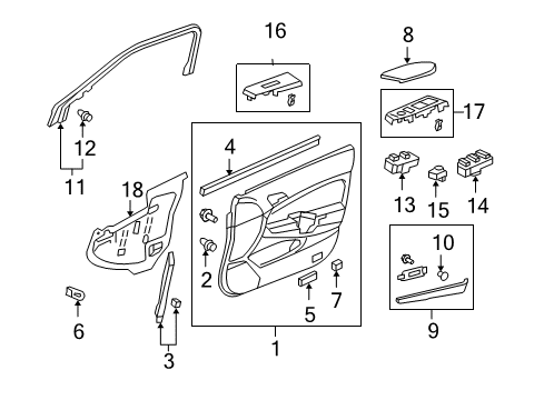 2010 Honda Accord Front Door Switch Assembly, Power Window Master Diagram for 35750-TA0-A22