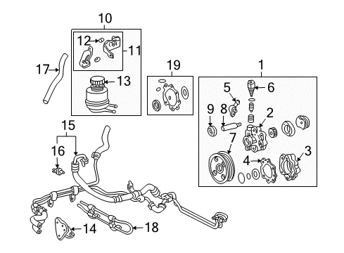 2005 Toyota Tundra P/S Pump & Hoses, Steering Gear & Linkage Valve Assy, Air Control Diagram for 17630-16040