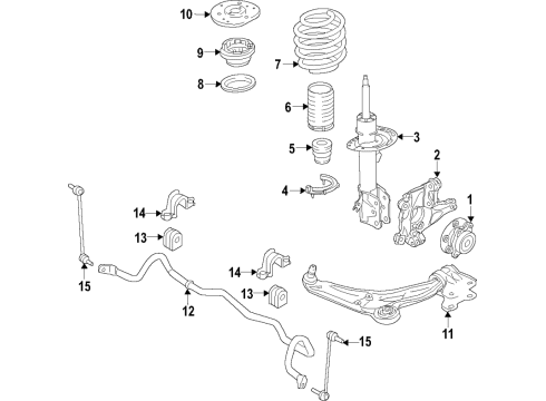 2019 Ford Edge Front Suspension Components, Lower Control Arm, Stabilizer Bar Upper Spring Insulator Diagram for 6G9Z-5415-A