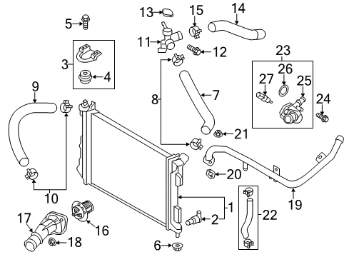 2014 Hyundai Veloster Powertrain Control Thermostat Assembly Diagram for 25500-2B000