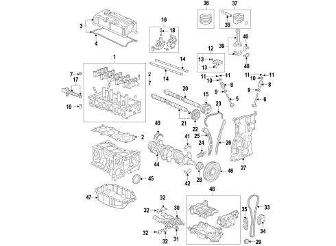 2007 Acura RDX Engine Parts, Mounts, Cylinder Head & Valves, Camshaft & Timing, Variable Valve Timing, Oil Pan, Oil Pump, Balance Shafts, Crankshaft & Bearings, Pistons, Rings & Bearings Bearing E, Connecting Rod (Yellow) (Daido) Diagram for 13215-RBB-003
