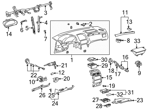 2000 Toyota Solara Instrument Panel Cylinder & Keys Diagram for 69057-48011