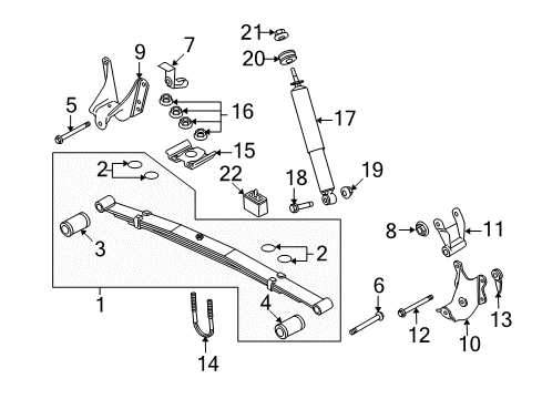 2009 Ford E-250 Rear Suspension Components, Stabilizer Bar Spring Assembly Shackle Diagram for EOTZ-5776-A