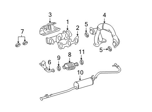 2000 Toyota Tacoma Exhaust Manifold Muffler & Pipe Diagram for 17405-07030