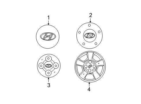 2001 Hyundai Accent Wheel Covers & Trim Aluminium Wheel Hub Cap Assembly Diagram for 52960-25700