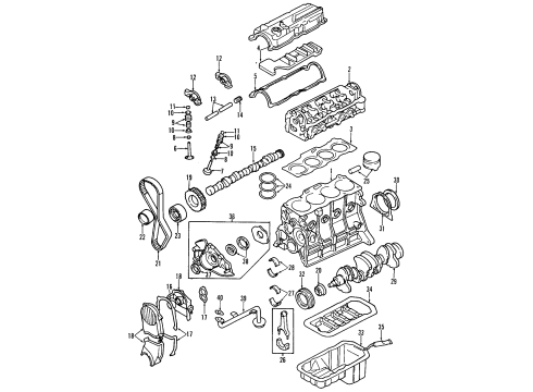 1995 Kia Sportage Engine Parts, Mounts, Cylinder Head & Valves, Camshaft & Timing, Oil Cooler, Oil Pan, Oil Pump, Crankshaft & Bearings, Pistons, Rings & Bearings Block Assembly-Cylinder Diagram for 0K01A10300