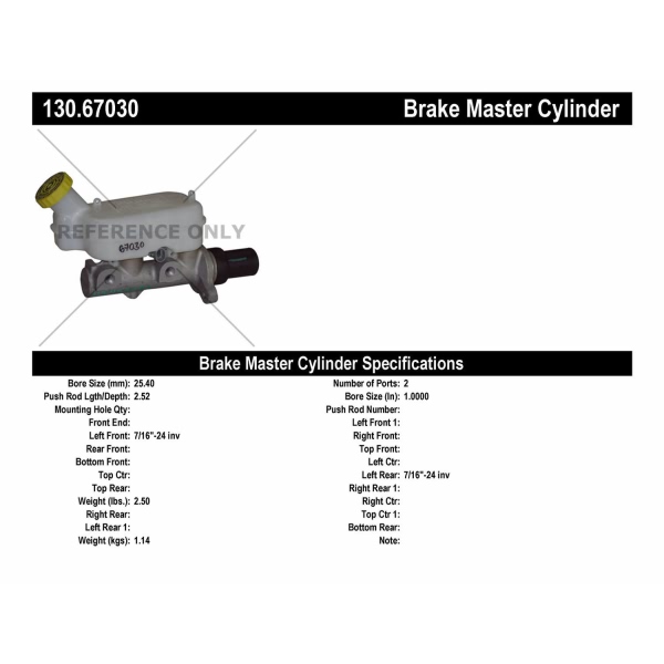 Centric Premium Brake Master Cylinder 130.67030