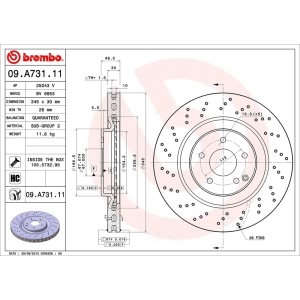 brembo UV Coated Series Drilled Vented Front Brake Rotor for Mercedes-Benz CLK500 - 09.A731.11