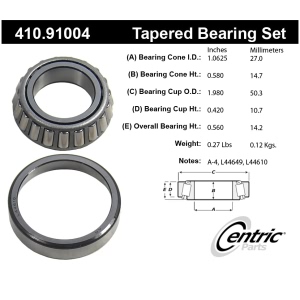Centric Premium™ Front Passenger Side Inner Wheel Bearing and Race Set for Mitsubishi - 410.91004