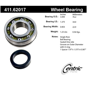 Centric Premium™ Rear Single Row Wheel Bearing Kit for Chevrolet Corvette - 411.62017