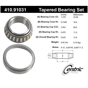 Centric Premium™ Front Passenger Side Outer Wheel Bearing and Race Set for Merkur - 410.91031