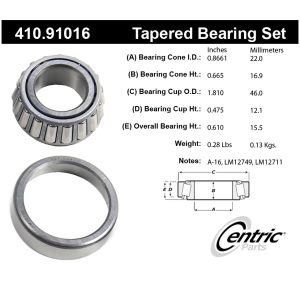 Centric Premium™ Front Passenger Side Outer Wheel Bearing and Race Set for American Motors - 410.91016