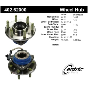 Centric Premium™ Rear Passenger Side Driven Wheel Bearing and Hub Assembly for Pontiac - 402.62000