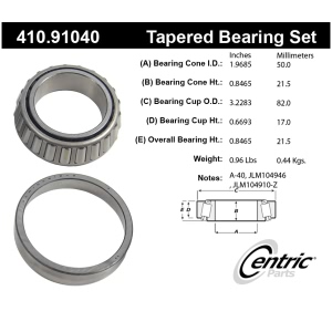 Centric Premium™ Front Passenger Side Outer Wheel Bearing and Race Set for American Motors - 410.91040