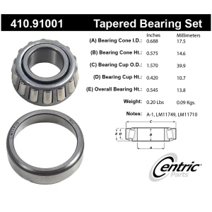 Centric Premium™ Front Passenger Side Outer Wheel Bearing and Race Set for Ford Mustang - 410.91001