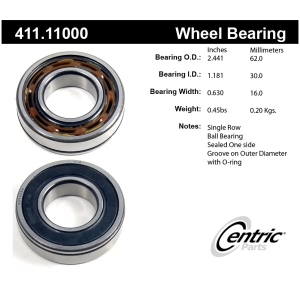 Centric Premium™ Rear Driver Side Single Row Wheel Bearing for Fiat - 411.11000