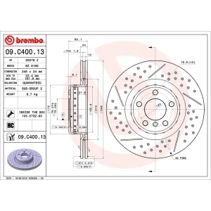 brembo OE Replacement Drilled and Slotted Vented Rear Brake Rotor for BMW - 09.C400.13