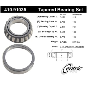 Centric Premium™ Front Passenger Side Outer Wheel Bearing and Race Set for Jeep Gladiator - 410.91035
