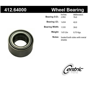 Centric Premium™ Front Passenger Side Double Row Wheel Bearing for Hyundai - 412.64000