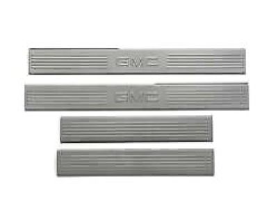 GM 17802523 Front and Rear Door Sill Plates in Brushed Stainless Steel with GMC Logo