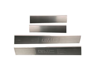 GM 17802523 Front and Rear Door Sill Plates in Brushed Stainless Steel with GMC Logo