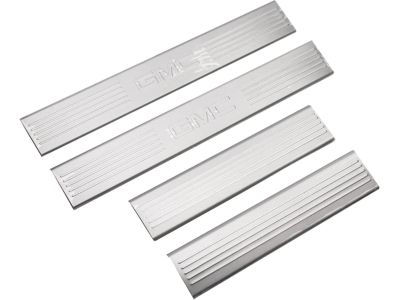 GM 17802523 Front and Rear Door Sill Plates in Brushed Stainless Steel with GMC Logo