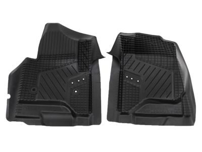 GM 84185456 First-Row Premium All-Weather Floor Liners in Jet Black with Chrome Bowtie Logo (for Models with Center Console)