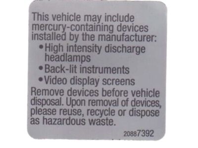 GM 20887392 Info Label