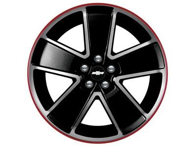 GM 19302760 21x8.5-Inch Aluminum 5-Spoke Front Wheel in Black with Red Stripe