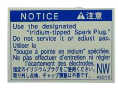 Lexus 11289-46010 Label, Spark Plug Notice